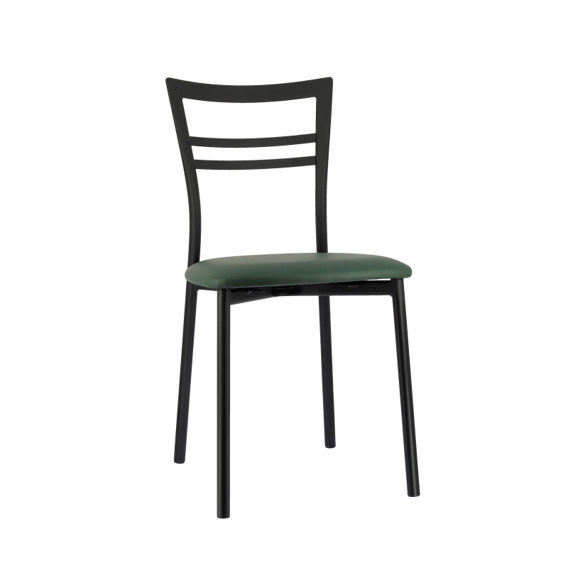 Chaise de cuisine rembourrée noire avec assise vert foncé - Go 1419