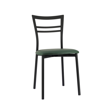 Chaise de cuisine rembourrée noire avec assise vert foncé - Go 1419