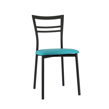 Chaise de cuisine rembourrée noire avec assise turquoise - Go 1419