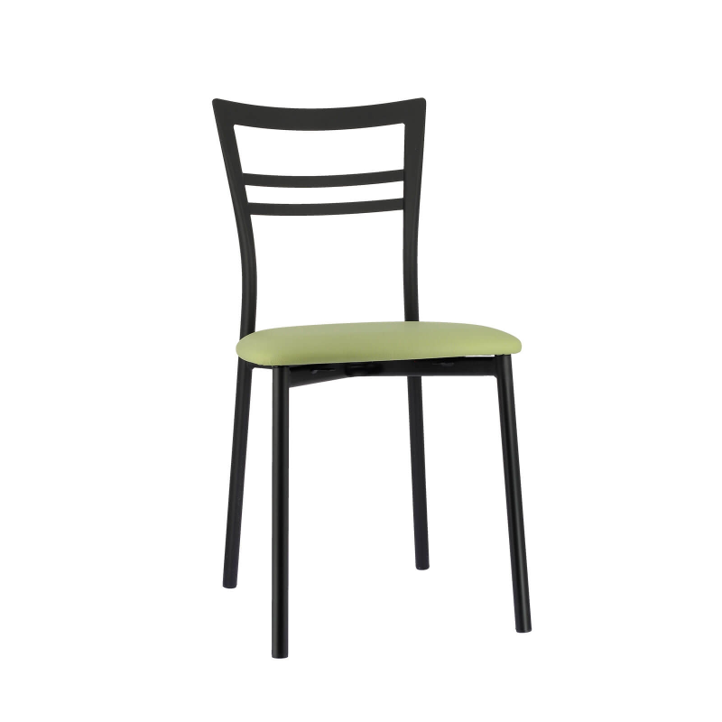 Chaise de cuisine rembourrée noire avec assise vert clair - Go 1419