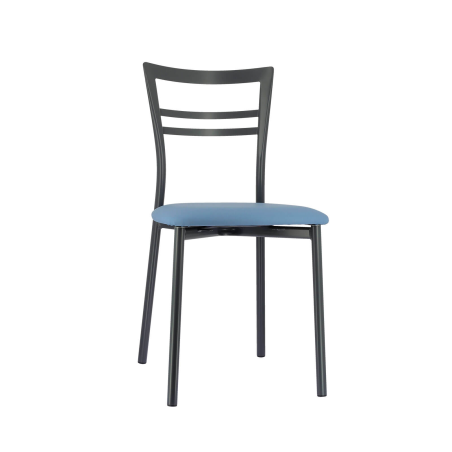 Chaise de cuisine rembourrée gris foncé avec assise bleu ciel - Go 1419