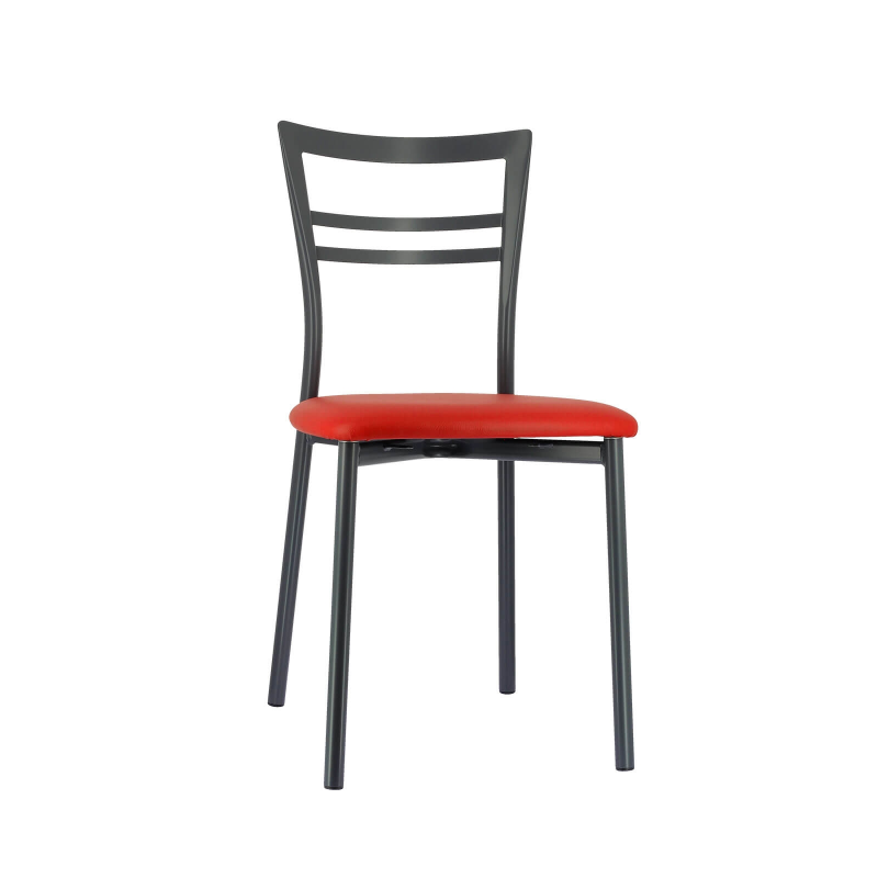 Chaise de cuisine rembourrée gris foncé avec assise rouge - Go 1419