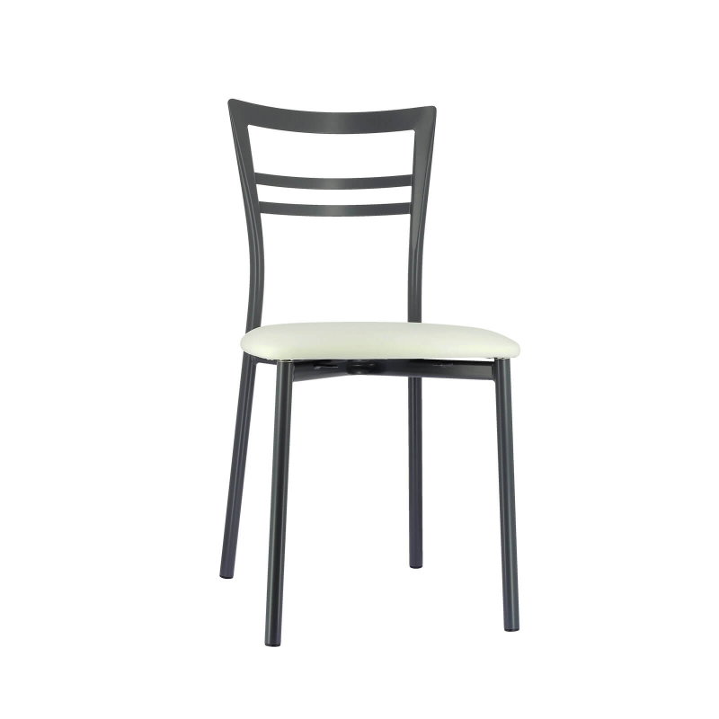 Chaise de cuisine rembourrée gris foncé avec assise blanche - Go 1419