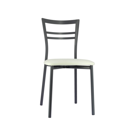 Chaise de cuisine rembourrée gris foncé avec assise blanche - Go 1419