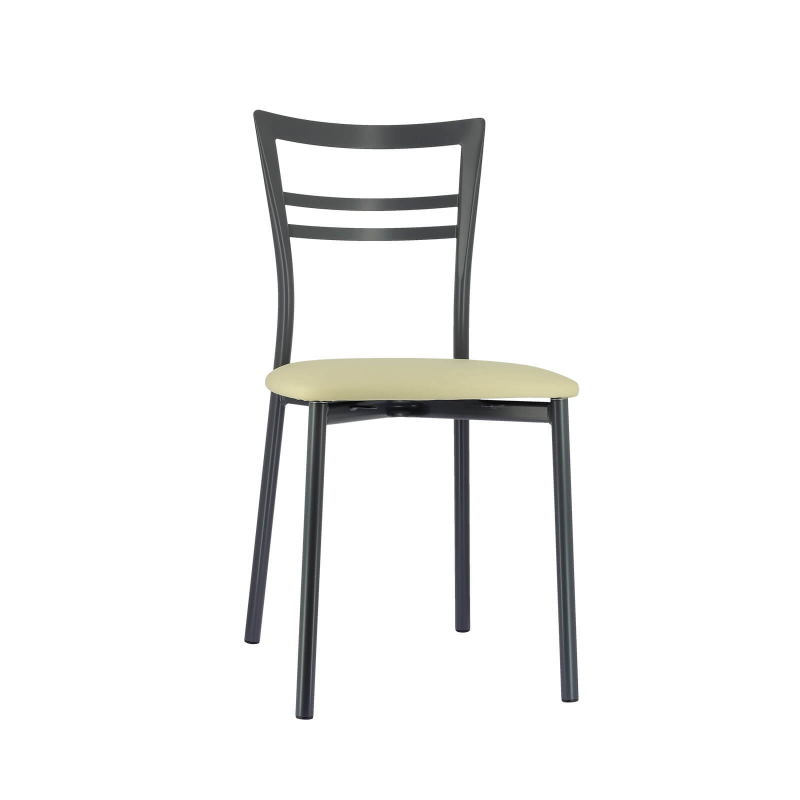 Chaise de cuisine rembourrée gris foncé avec assise noisette - Go 1419