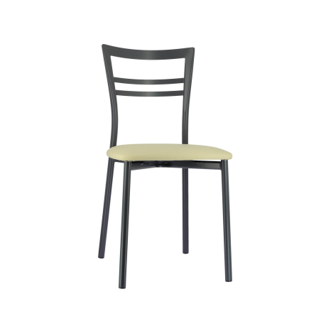 Chaise de cuisine rembourrée gris foncé avec assise noisette - Go 1419