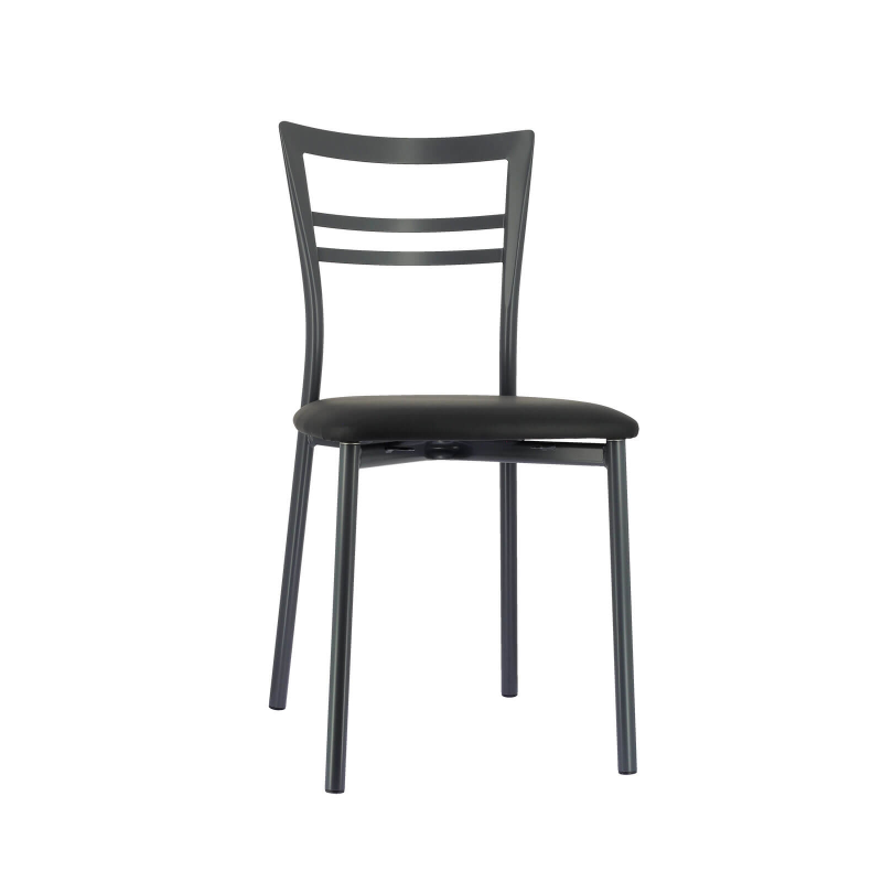 Chaise de cuisine rembourrée gris foncé avec assise noire - Go 1419