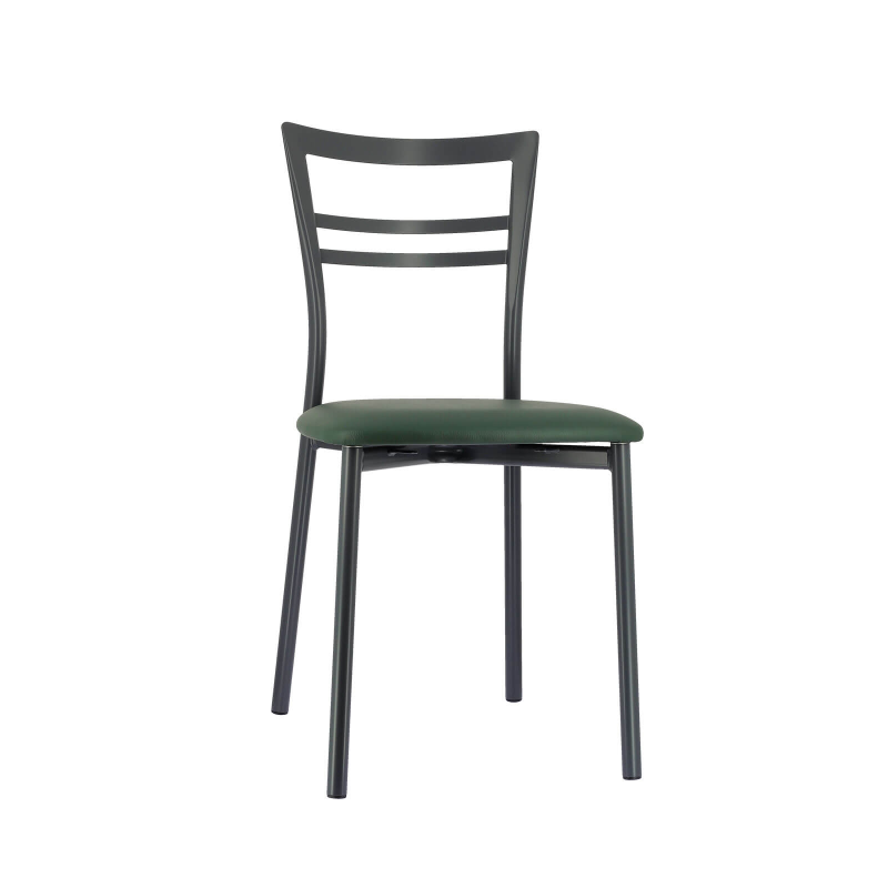 Chaise de cuisine rembourrée gris foncé avec assise vert foncé- Go 1419