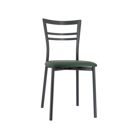 Chaise de cuisine rembourrée gris foncé avec assise vert foncé- Go 1419