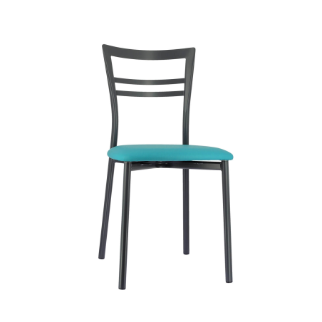 Chaise de cuisine rembourrée gris foncé avec assise turquoise - Go 1419