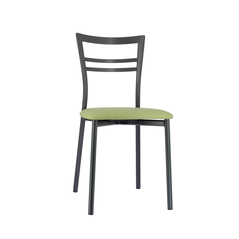 Chaise de cuisine rembourrée gris foncé avec assise vert clair - Go 1419