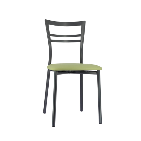 Chaise de cuisine rembourrée gris foncé avec assise vert clair - Go 1419