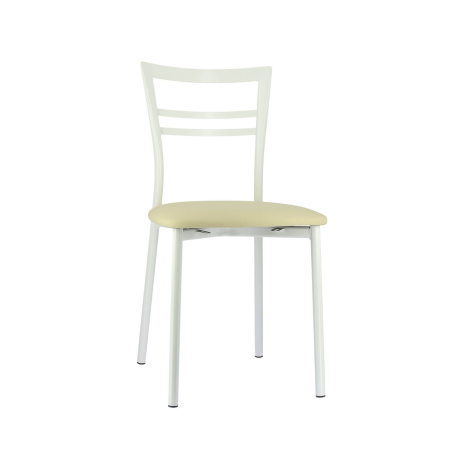 Chaise de cuisine rembourrée blanche avec assise noisette - Go 1419