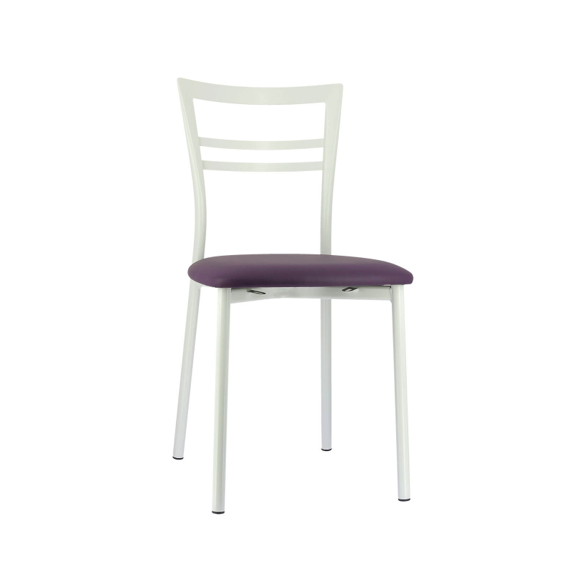 Chaise de cuisine rembourrée blanche avec assise violette - Go 1419