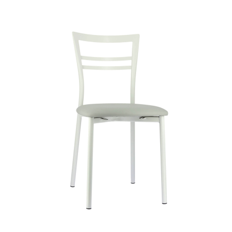 Chaise de cuisine rembourrée blanche avec assise gris clair - Go 1419