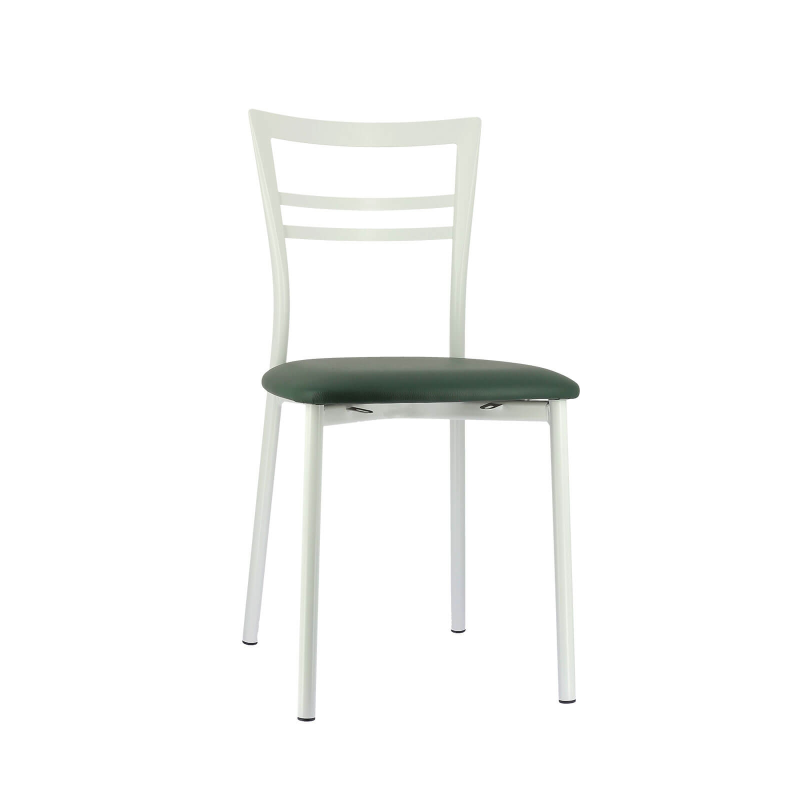 Chaise de cuisine rembourrée blanche avec assise vert foncé- Go 1419