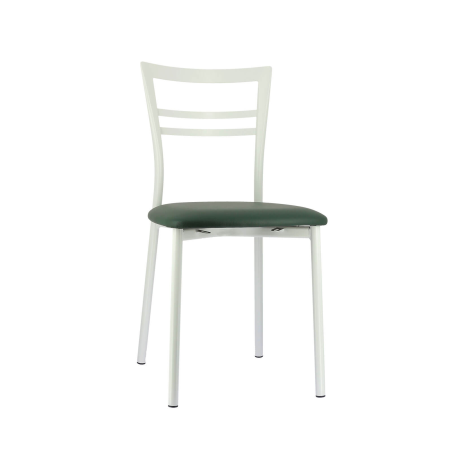 Chaise de cuisine rembourrée blanche avec assise vert foncé- Go 1419