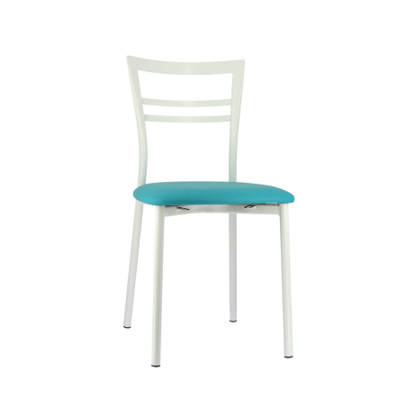 Chaise de cuisine rembourrée blanche avec assise turquoise - Go 1419