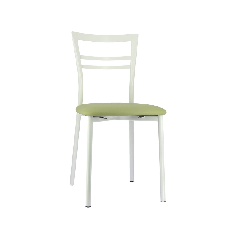 Chaise de cuisine rembourrée blanche avec assise vert clair - Go 1419