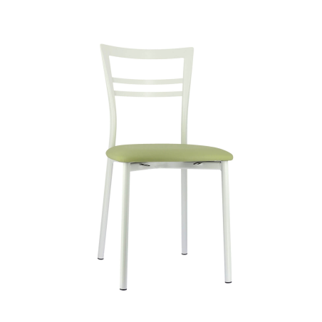 Chaise de cuisine rembourrée blanche avec assise vert clair - Go 1419
