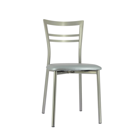 Chaise de cuisine rembourrée en métal satiné avec assise gris brillant - Go 1419