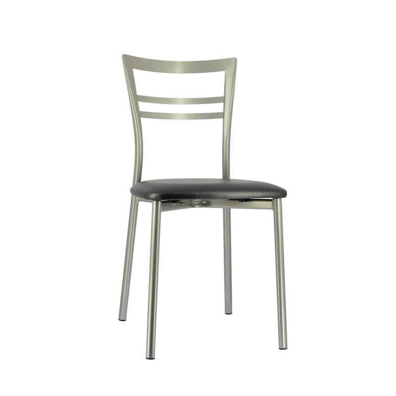 Chaise de cuisine rembourrée en métal satiné avec assise noir brillant - Go 1419