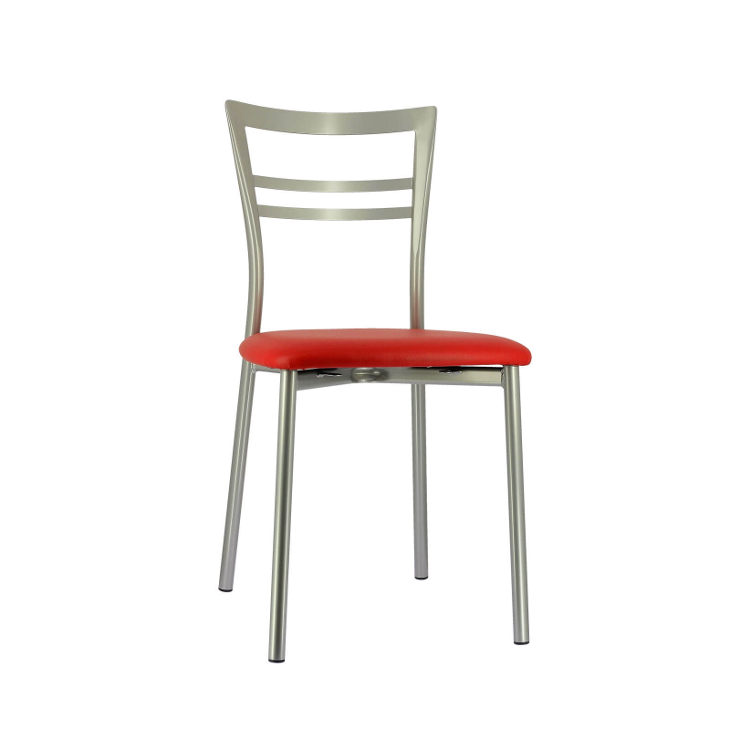 Chaise de cuisine rembourrée en métal satiné avec assise rouge - Go 1419
