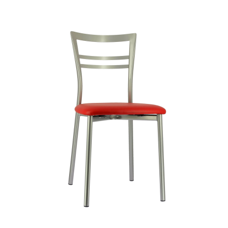 Chaise de cuisine rembourrée en métal satiné avec assise rouge - Go 1419