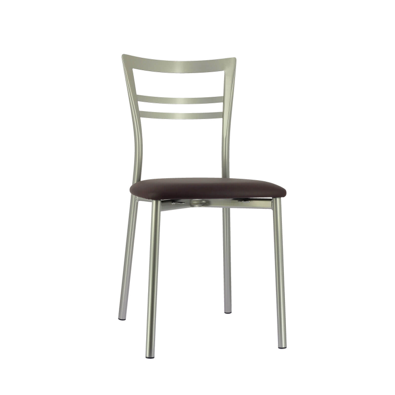 Chaise de cuisine rembourrée en métal satiné avec assise marron - Go 1419