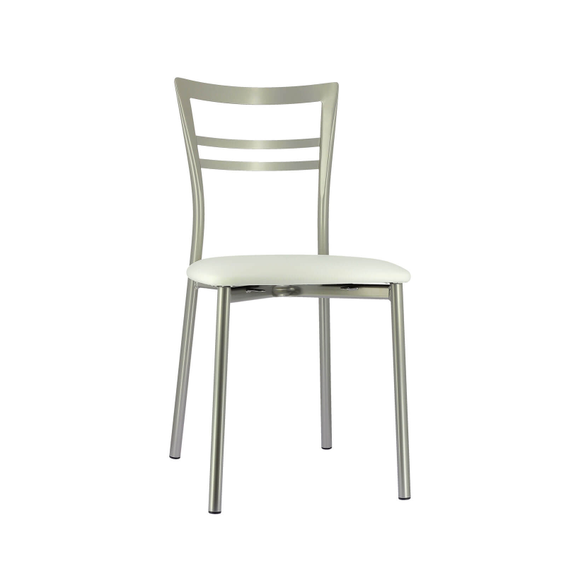 Chaise de cuisine rembourrée en métal satiné avec assise blanche - Go 1419