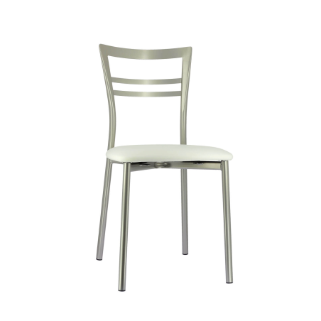 Chaise de cuisine rembourrée en métal satiné avec assise blanche - Go 1419