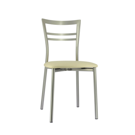 Chaise de cuisine rembourrée en métal satiné avec assise noisette - Go 1419