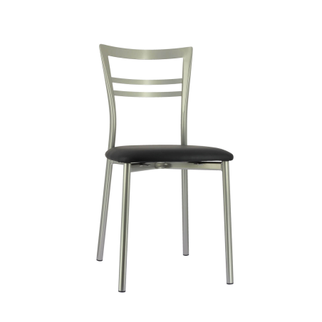 Chaise de cuisine rembourrée en métal satiné avec assise noire - Go 1419