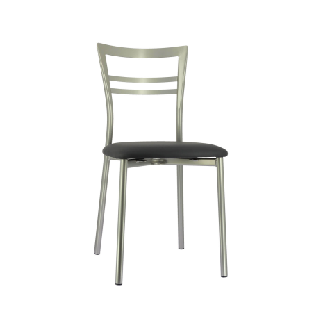 Chaise de cuisine rembourrée en métal satiné avec assise gris anthracite - Go 1419