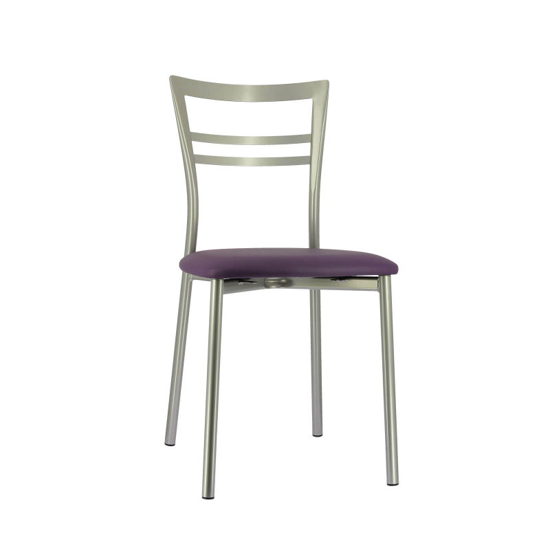 Chaise de cuisine rembourrée en métal satiné avec assise violette - Go 1419