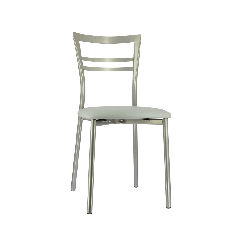 Chaise de cuisine rembourrée en métal satiné avec assise gris clair - Go 1419