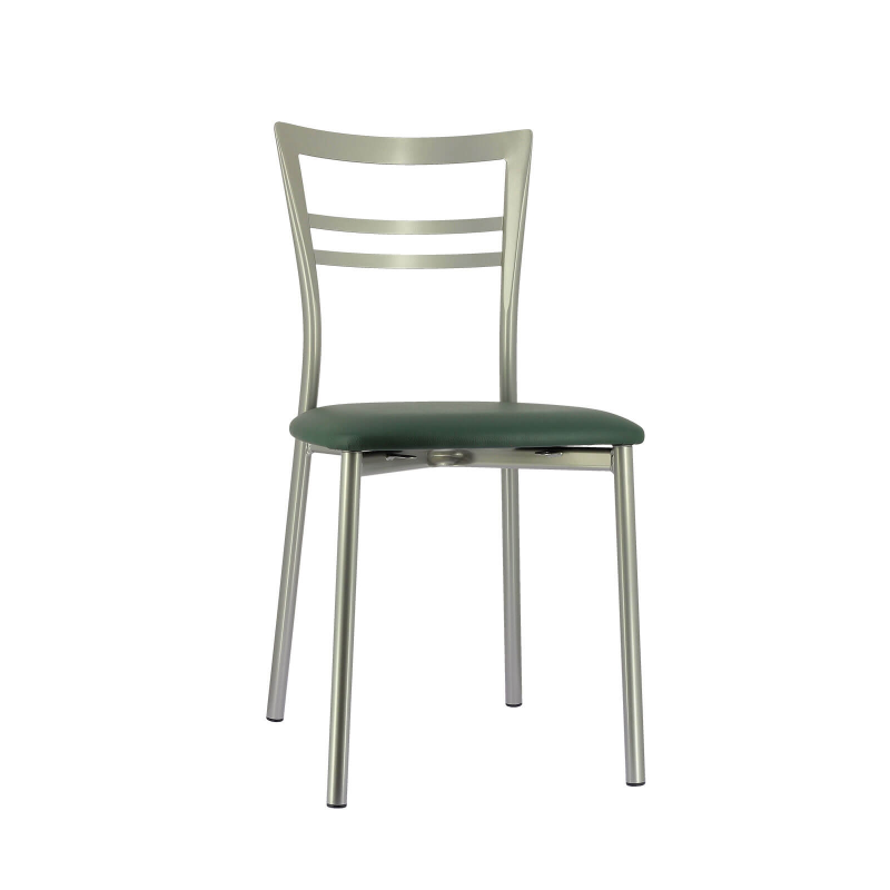 Chaise de cuisine rembourrée en métal satiné avec assise vert foncé - Go 1419