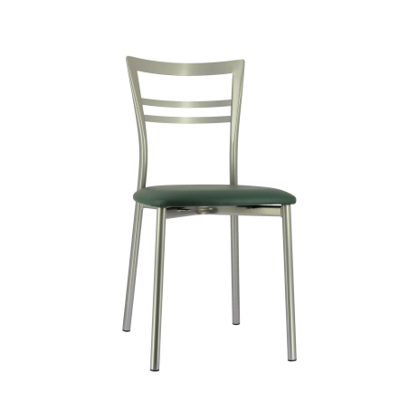 Chaise de cuisine rembourrée en métal satiné avec assise vert foncé - Go 1419