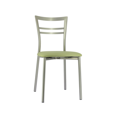Chaise de cuisine rembourrée en métal satiné avec assise vert clair - Go 1419