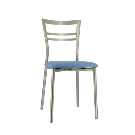Chaise de cuisine rembourrée en simili bleu ciel et métal satiné - Go 1419