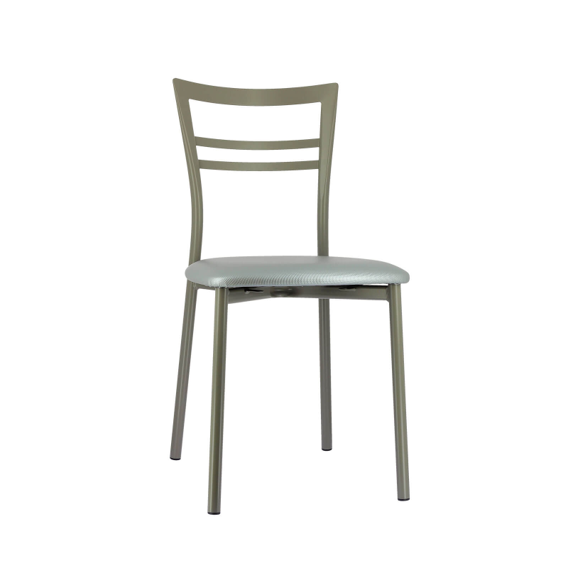 Chaise de cuisine rembourrée en simili gris brillant et métal satiné - Go 1419