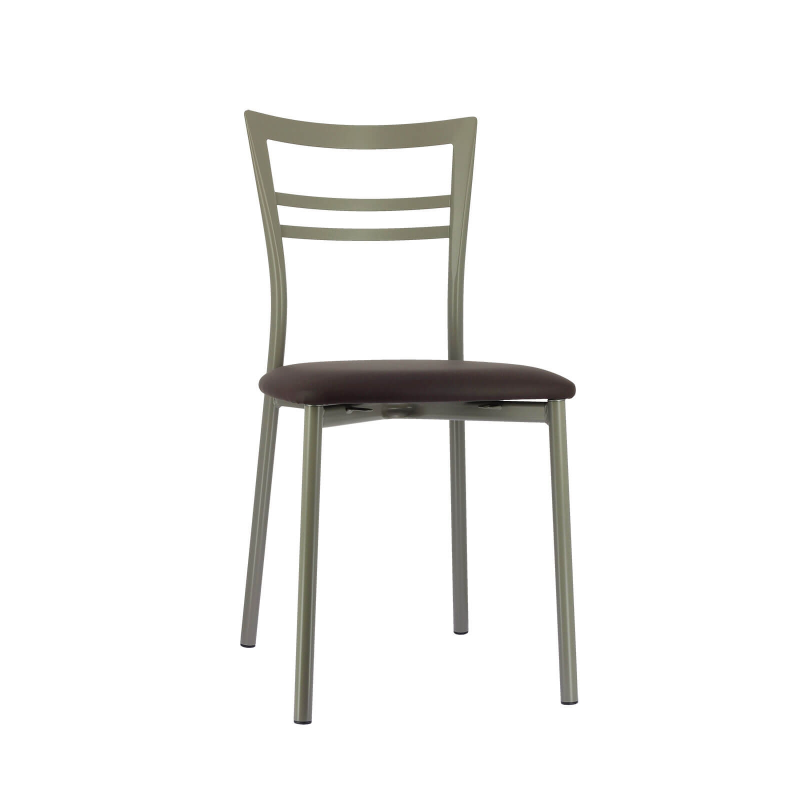 Chaise de cuisine rembourrée en simili marron et métal satiné - Go 1419