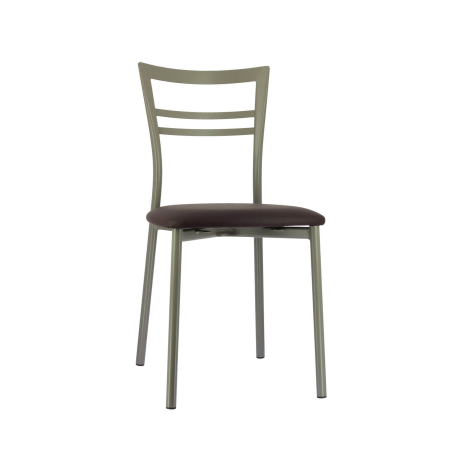 Chaise de cuisine rembourrée en simili marron et métal satiné - Go 1419