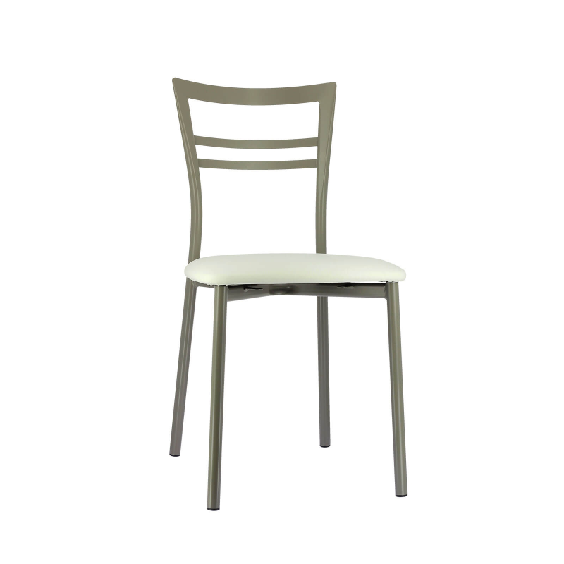 Chaise de cuisine rembourrée en simili blanc et métal satiné - Go 1419