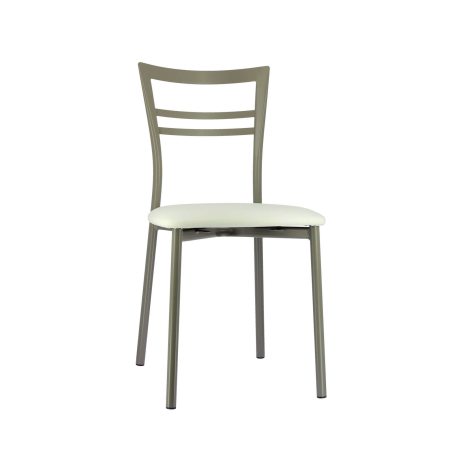 Chaise de cuisine rembourrée en simili blanc et métal satiné - Go 1419
