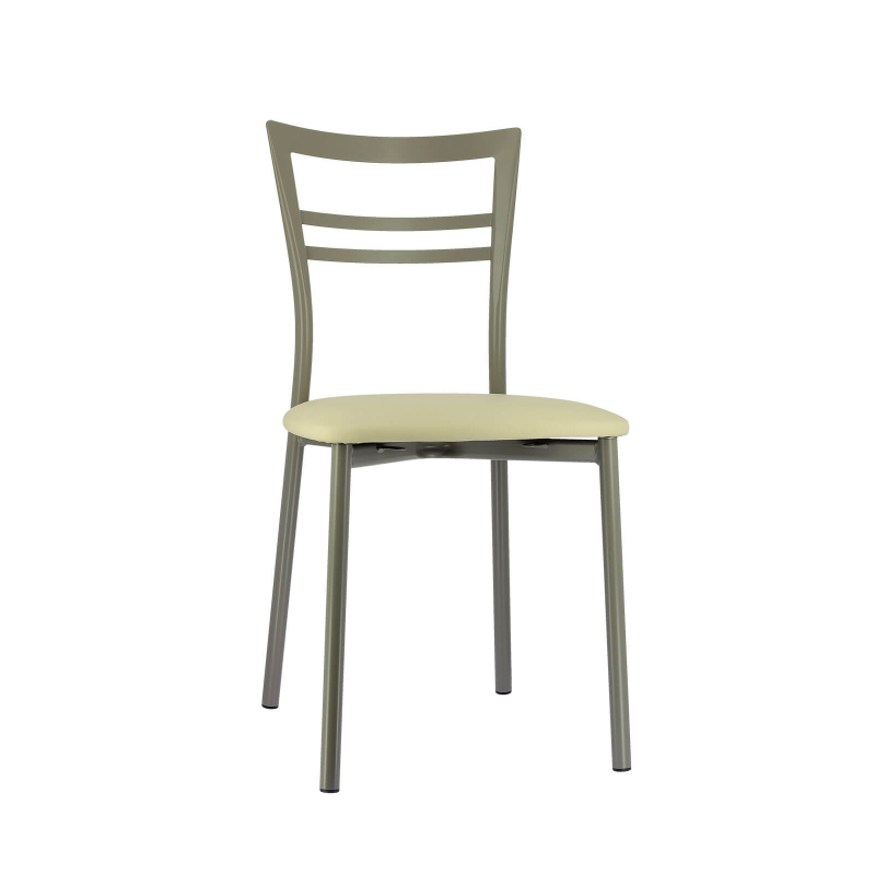 Chaise de cuisine rembourrée en simili noisette et métal satiné - Go 1419