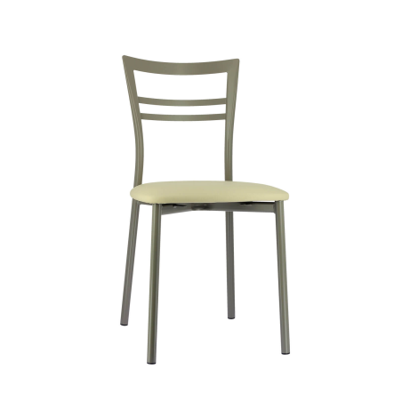 Chaise de cuisine rembourrée en simili noisette et métal satiné - Go 1419