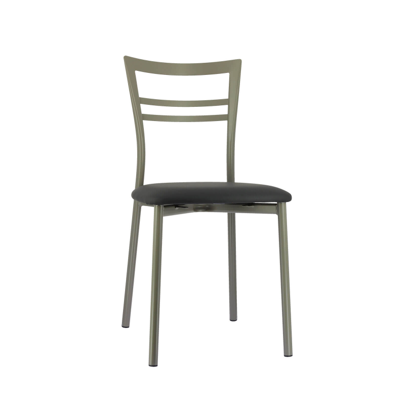 Chaise de cuisine rembourrée en simili gris anthracite et métal satiné - Go 1419