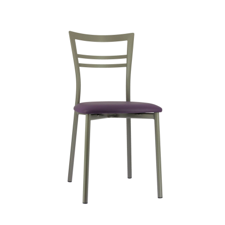 Chaise de cuisine rembourrée en simili violet et métal satiné - Go 1419