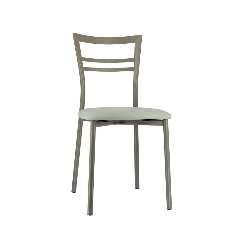 Chaise de cuisine rembourrée en simili gris clair et métal satiné - Go 1419